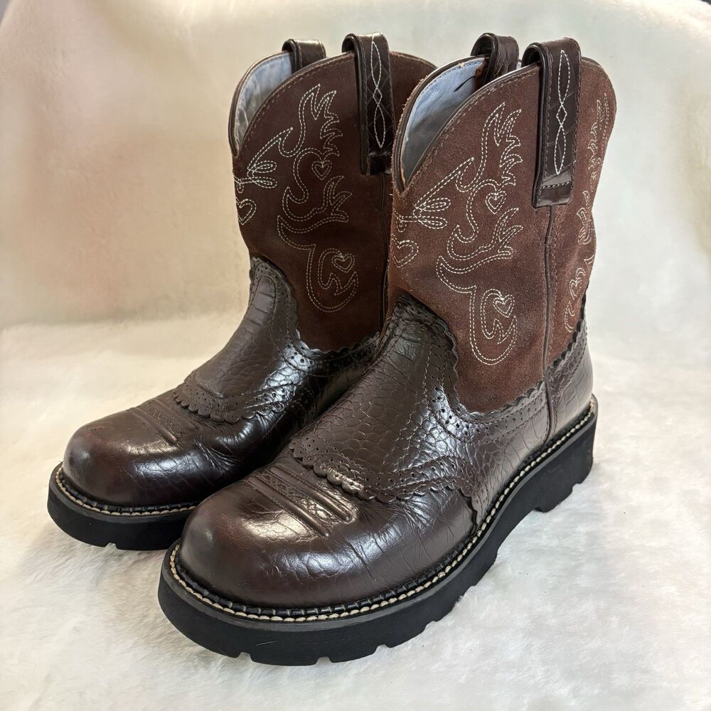 Ariat Fat Baby Dark Brown Suede Top Western Boots Size 10